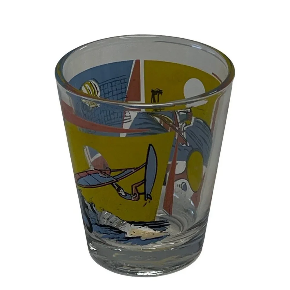 Vintage Shot Glass Bahamas Island Surfing Water Ski‎ Sun Volleyball